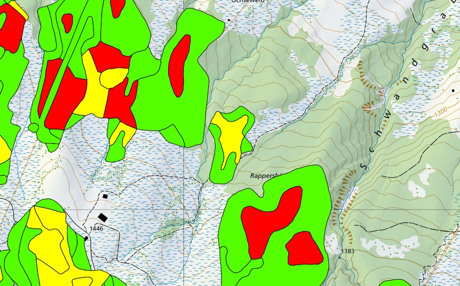Carte nationale swisstopo avec le périmètre protégé de Husegg-Ochsenweid (Haut-marais)