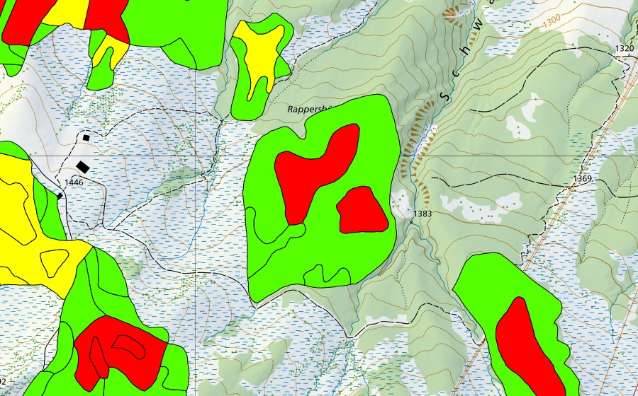 swisstopo national map showing the protected perimeter of Husegg-Ochsenweid (Raised bog)