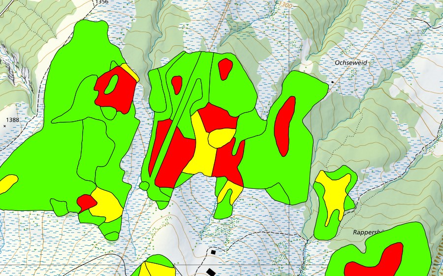 Carte nationale swisstopo avec le périmètre protégé de Husegg-Ochsenweid (Haut-marais)
