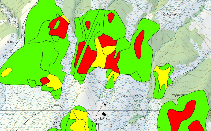 Carte nationale swisstopo avec le périmètre protégé de Husegg-Ochsenweid (Haut-marais)