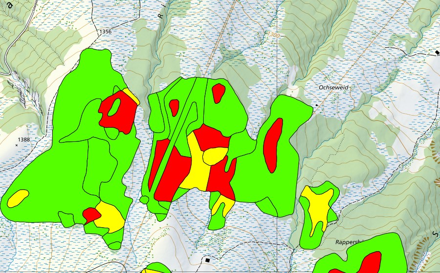 swisstopo national map showing the protected perimeter of Husegg-Ochsenweid (Raised bog)