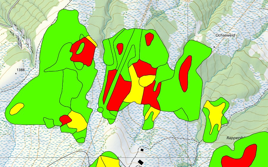 swisstopo national map showing the protected perimeter of Husegg-Ochsenweid (Raised bog)