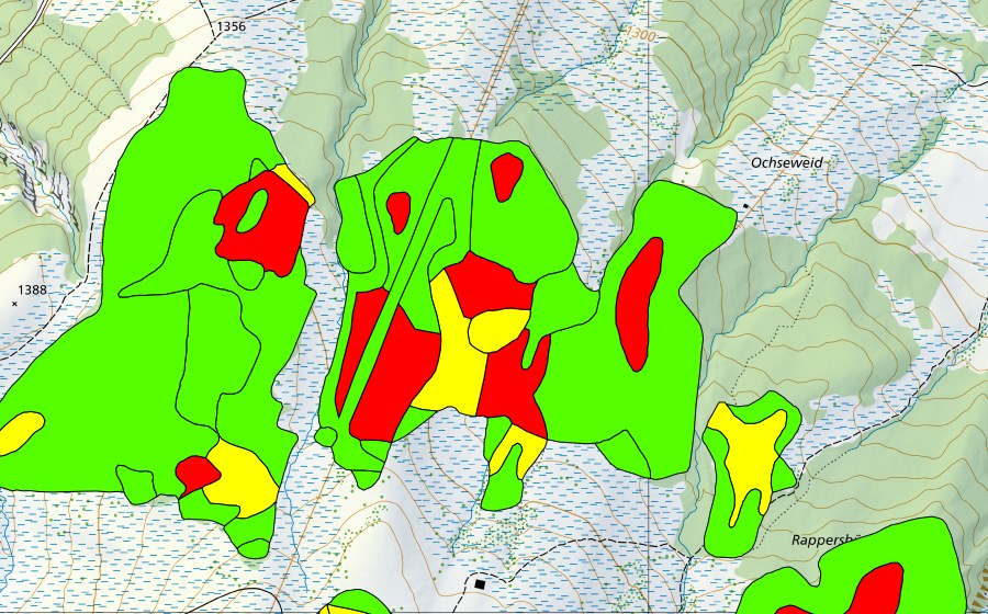swisstopo national map showing the protected perimeter of Husegg-Ochsenweid (Raised bog)