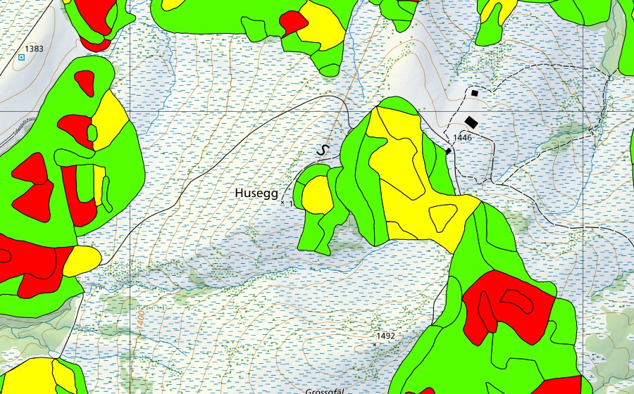 Landeskarte swisstopo mit dem Schutzperimeter von Husegg (Hochmoor)