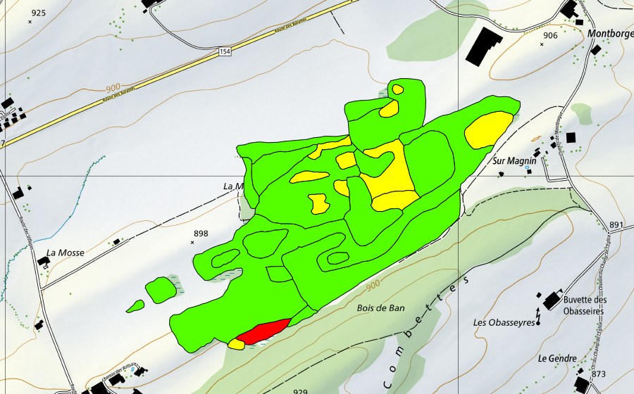 swisstopo national map showing the protected perimeter of La Mosse d'en Bas (Raised bog)