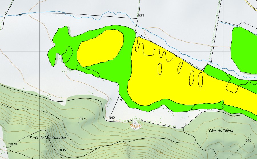 Carte nationale swisstopo avec le périmètre protégé de La Sagne et les Tourbières de Bellelay (Haut-marais)