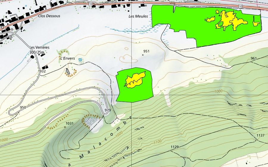 Landeskarte swisstopo mit dem Schutzperimeter von La Sagnette/Les Tourbières (Hochmoor)