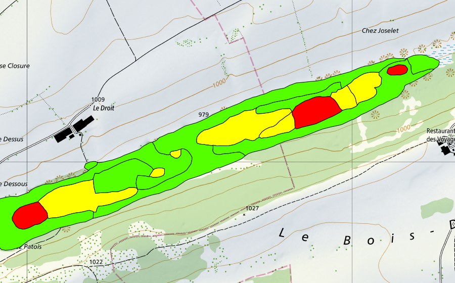 swisstopo national map showing the protected perimeter of La Saigne à l'est des Rouges-Terres (Raised bog)