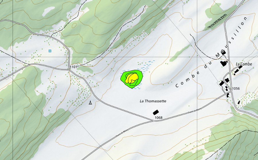 Landeskarte swisstopo mit dem Schutzperimeter von La Thomassette (Hochmoor)