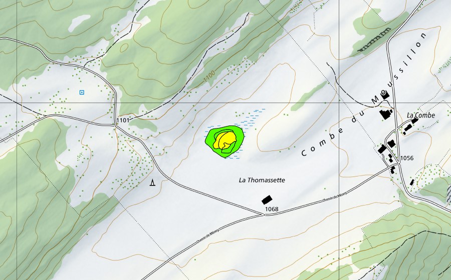 Landeskarte swisstopo mit dem Schutzperimeter von La Thomassette (Hochmoor)