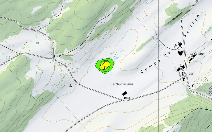 Carte nationale swisstopo avec le périmètre protégé de La Thomassette (Haut-marais)