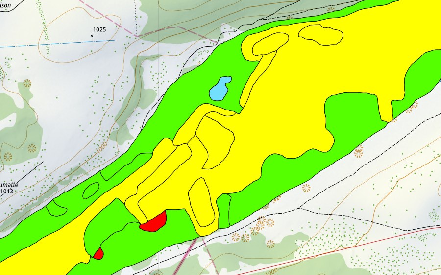 swisstopo national map showing the protected perimeter of La Tourbière de la Chaux-des-Breuleux (Raised bog)