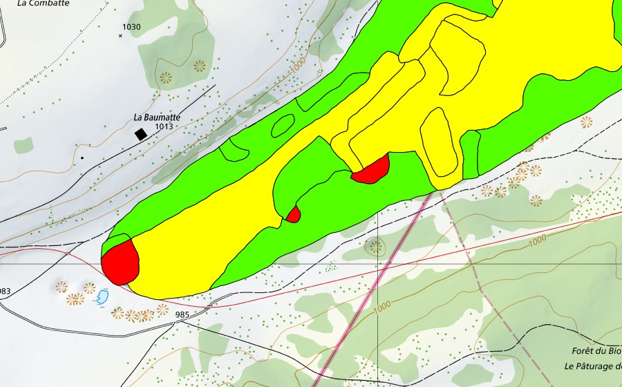 swisstopo national map showing the protected perimeter of La Tourbière de la Chaux-des-Breuleux (Raised bog)