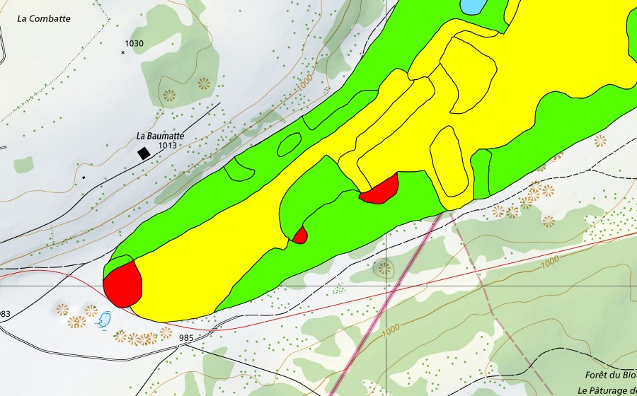 swisstopo national map showing the protected perimeter of La Tourbière de la Chaux-des-Breuleux (Raised bog)