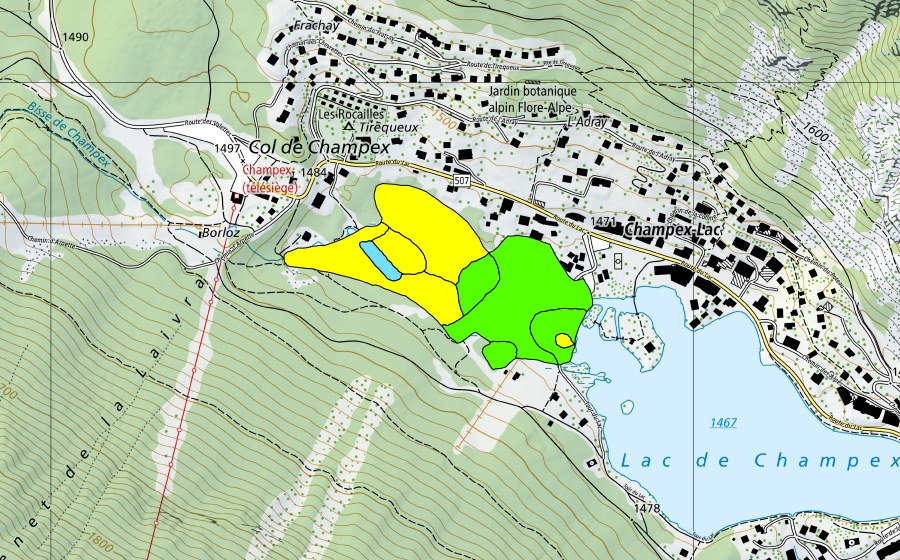 swisstopo national map showing the protected perimeter of Lac de Champex (Raised bog)