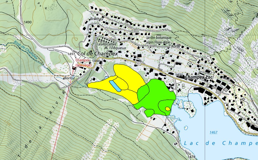 Carta nazionale swisstopo con il perimetro protetto di Lac de Champex (Torbiera alta)