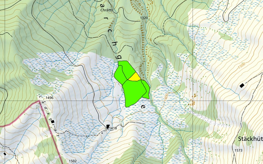 Landeskarte swisstopo mit dem Schutzperimeter von Ladengrat (Hochmoor)