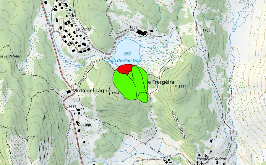 Carte nationale swisstopo avec le périmètre protégé de Lagh Doss (Haut-marais)
