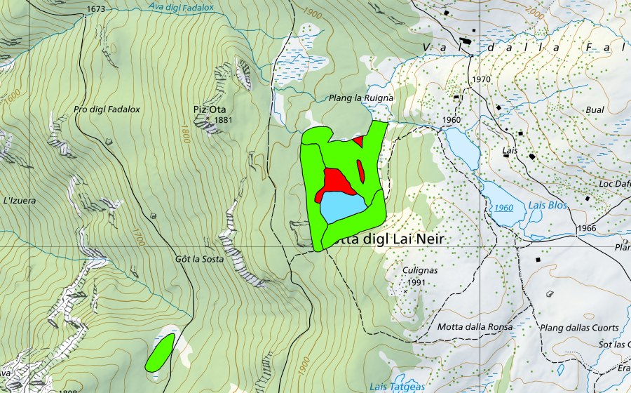 Carte nationale swisstopo avec le périmètre protégé de Lai Neir (Haut-marais)
