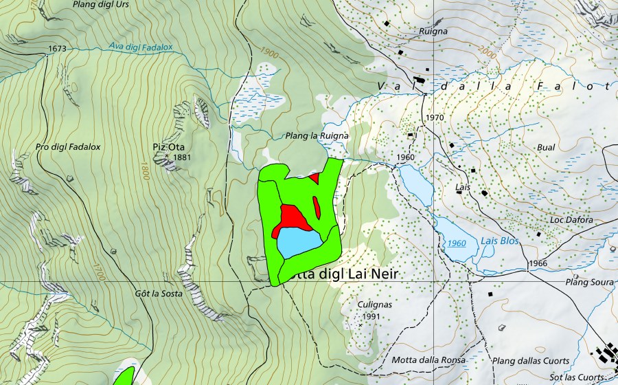 Carte nationale swisstopo avec le périmètre protégé de Lai Neir (Haut-marais)