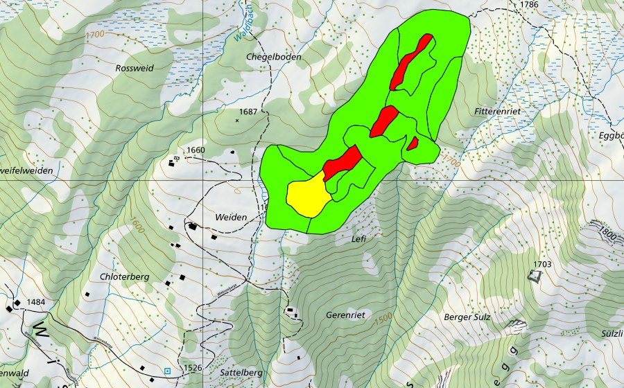 swisstopo national map showing the protected perimeter of Längriet (Raised bog)
