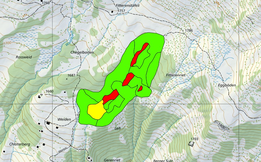 Landeskarte swisstopo mit dem Schutzperimeter von Längriet (Hochmoor)
