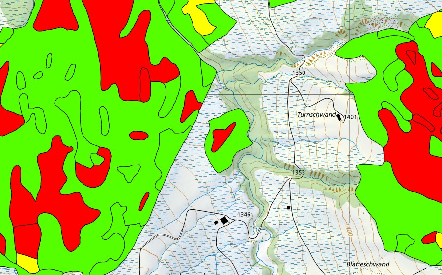 Carte nationale swisstopo avec le périmètre protégé de Laubersmadghack (Haut-marais)
