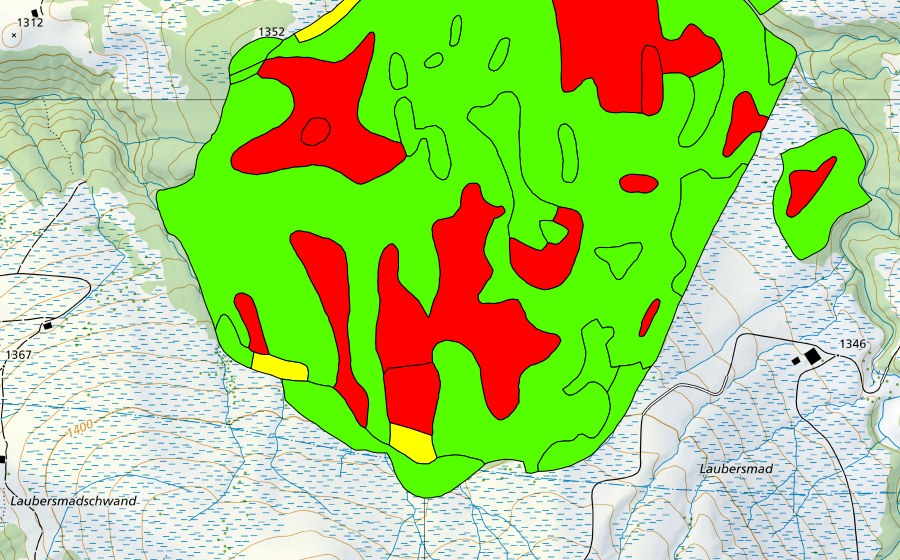 Carte nationale swisstopo avec le périmètre protégé de Laubersmadghack (Haut-marais)