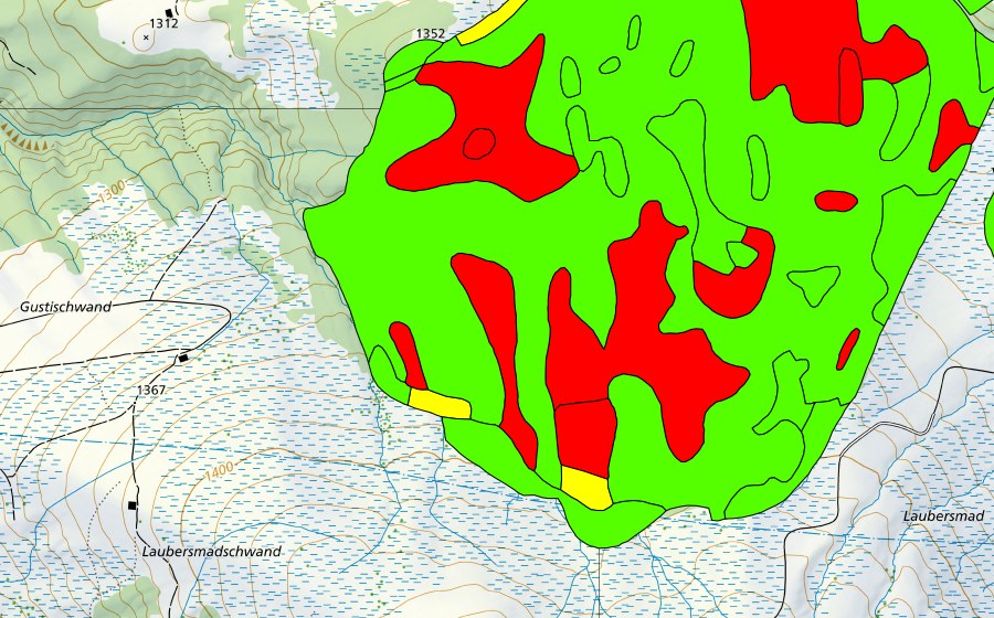 Carte nationale swisstopo avec le périmètre protégé de Laubersmadghack (Haut-marais)