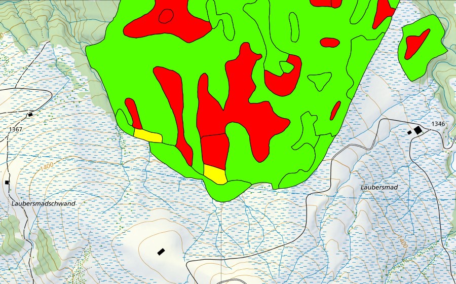 swisstopo national map showing the protected perimeter of Laubersmadghack (Raised bog)