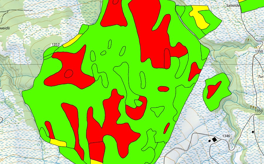 Carte nationale swisstopo avec le périmètre protégé de Laubersmadghack (Haut-marais)