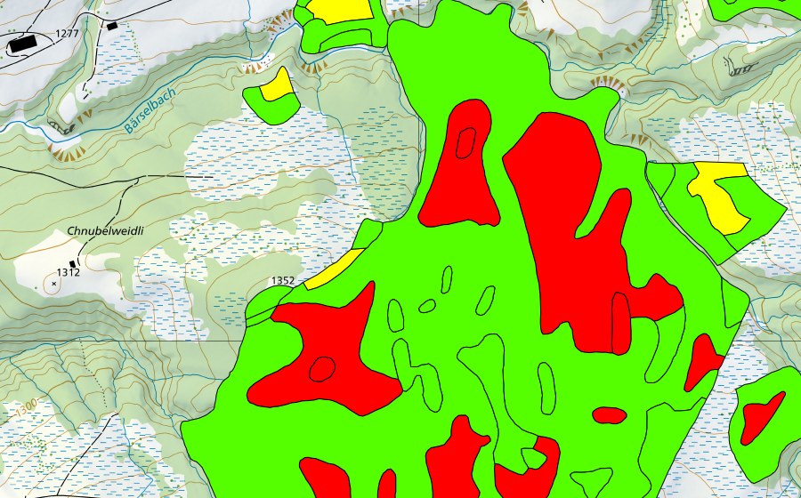 Landeskarte swisstopo mit dem Schutzperimeter von Laubersmadghack (Hochmoor)