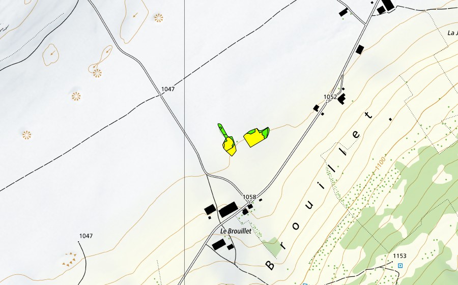 Landeskarte swisstopo mit dem Schutzperimeter von Le Brouillet (Hochmoor)