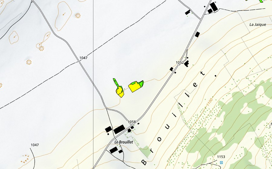 Carte nationale swisstopo avec le périmètre protégé de Le Brouillet (Haut-marais)
