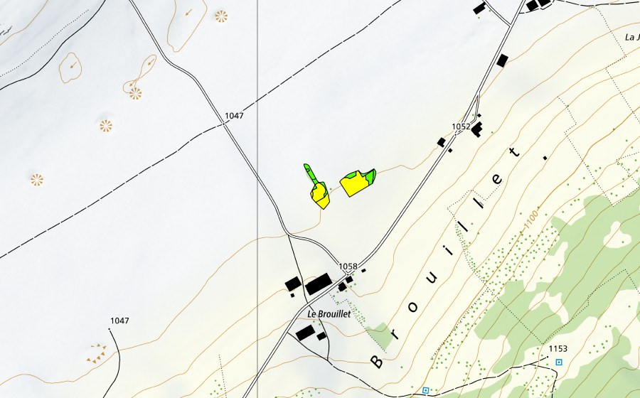 Carte nationale swisstopo avec le périmètre protégé de Le Brouillet (Haut-marais)