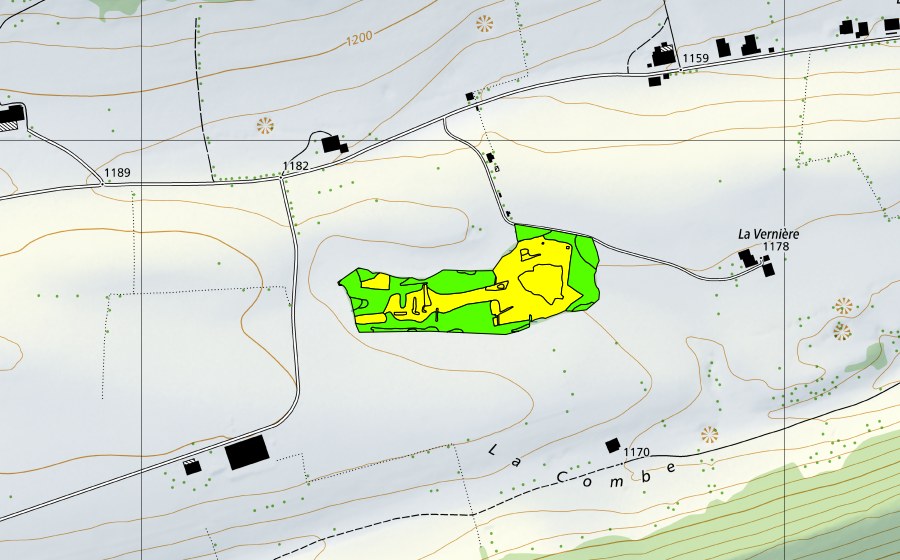 Landeskarte swisstopo mit dem Schutzperimeter von Le Marais de la Joux du Plâne (Hochmoor)
