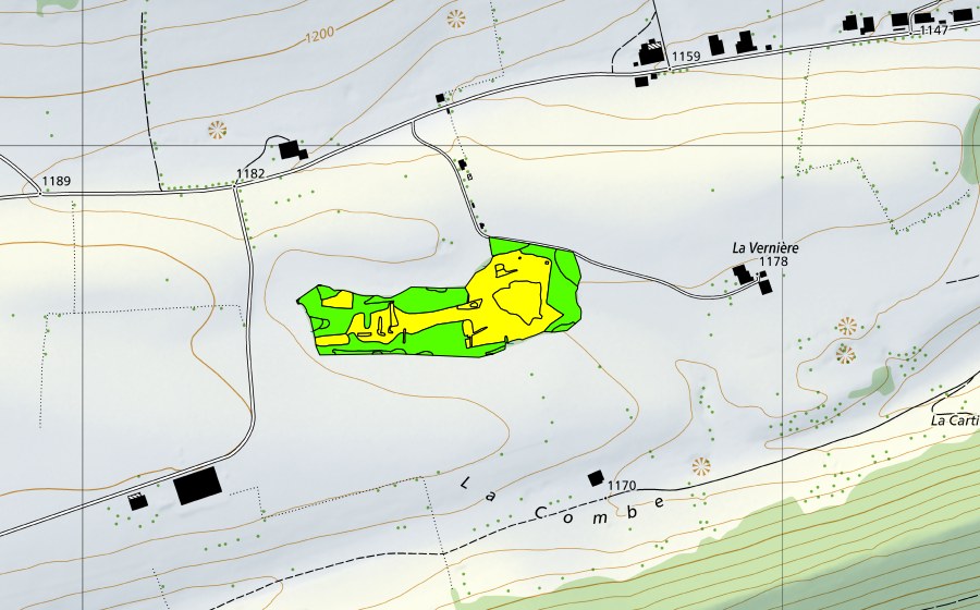 Landeskarte swisstopo mit dem Schutzperimeter von Le Marais de la Joux du Plâne (Hochmoor)