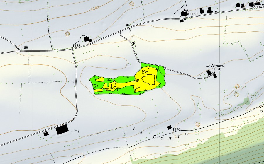 Landeskarte swisstopo mit dem Schutzperimeter von Le Marais de la Joux du Plâne (Hochmoor)