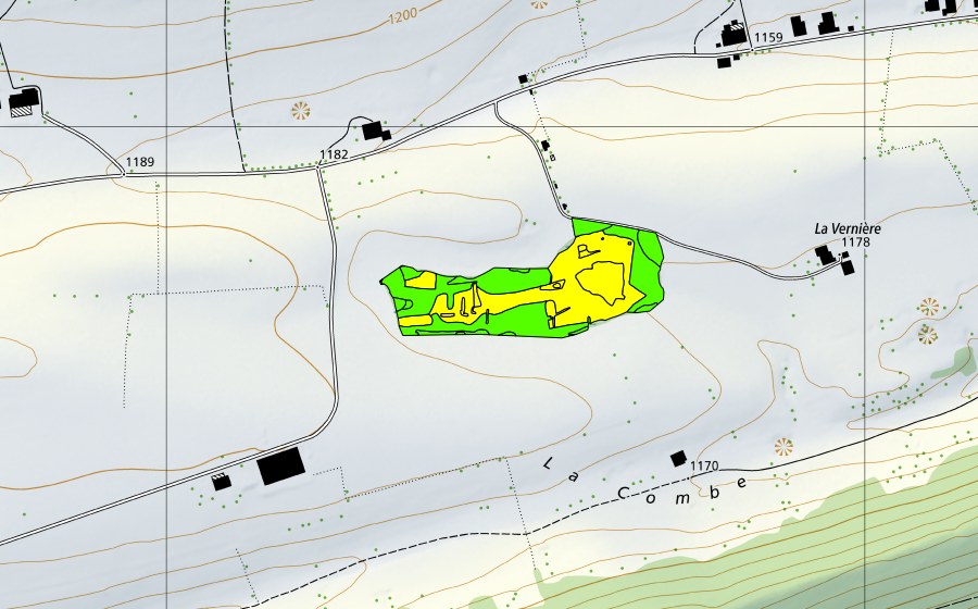 Landeskarte swisstopo mit dem Schutzperimeter von Le Marais de la Joux du Plâne (Hochmoor)