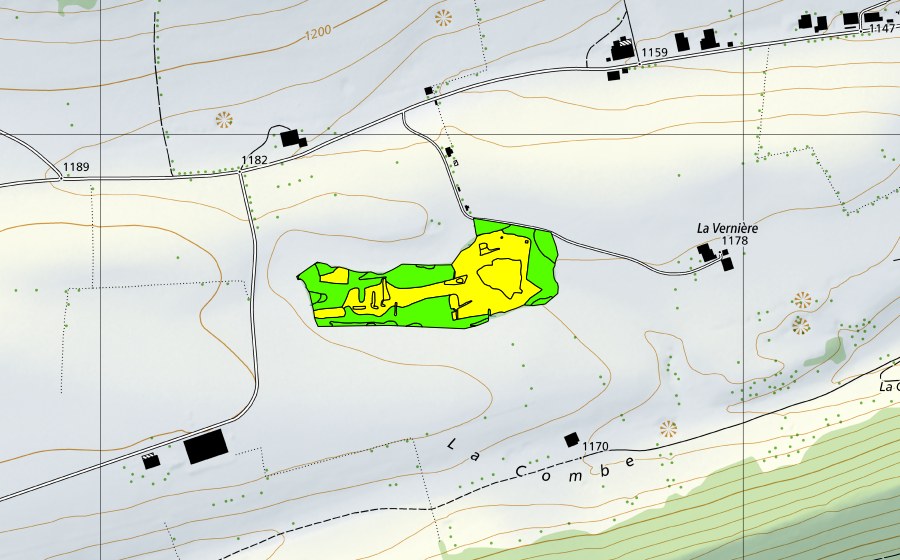 Carte nationale swisstopo avec le périmètre protégé de Le Marais de la Joux du Plâne (Haut-marais)