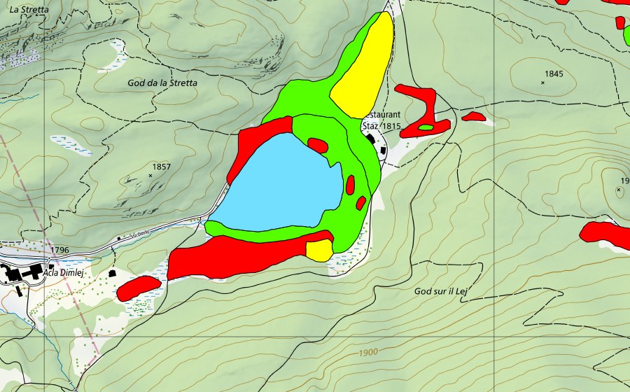 Landeskarte swisstopo mit dem Schutzperimeter von Lej da Staz (Hochmoor)
