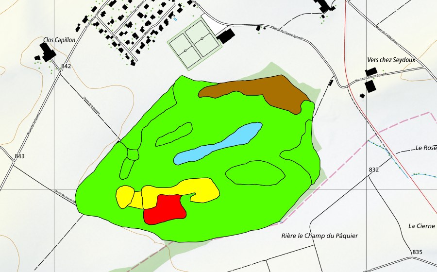 Carte nationale swisstopo avec le périmètre protégé de Les Mosses-Rosez (Haut-marais)