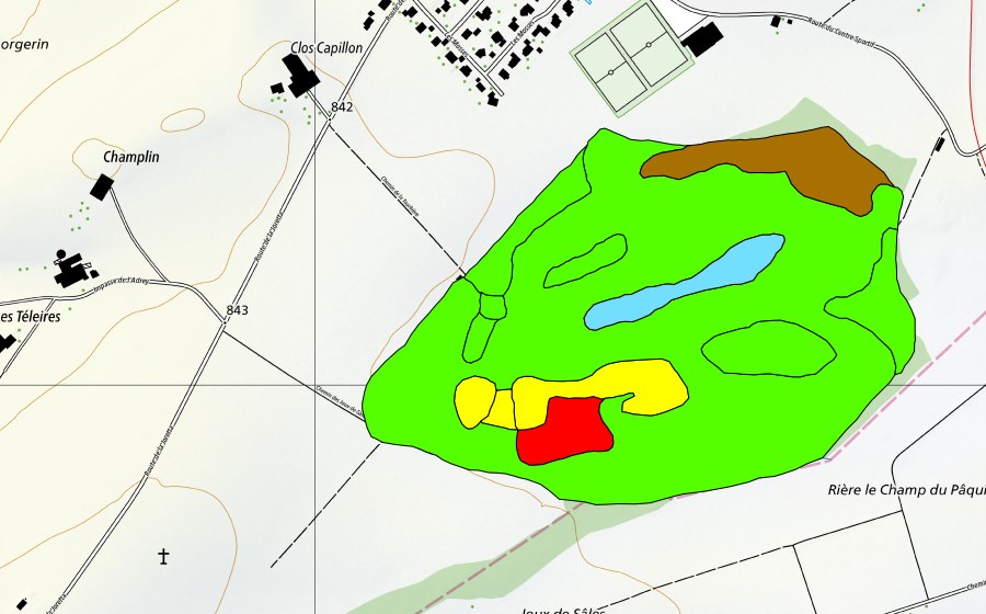 swisstopo national map showing the protected perimeter of Les Mosses-Rosez (Raised bog)