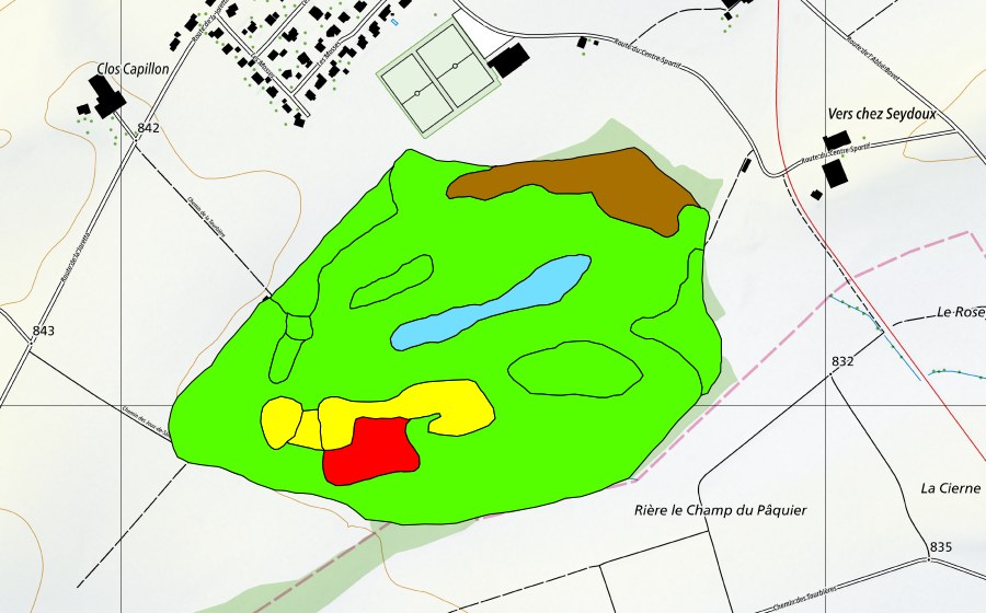 swisstopo national map showing the protected perimeter of Les Mosses-Rosez (Raised bog)