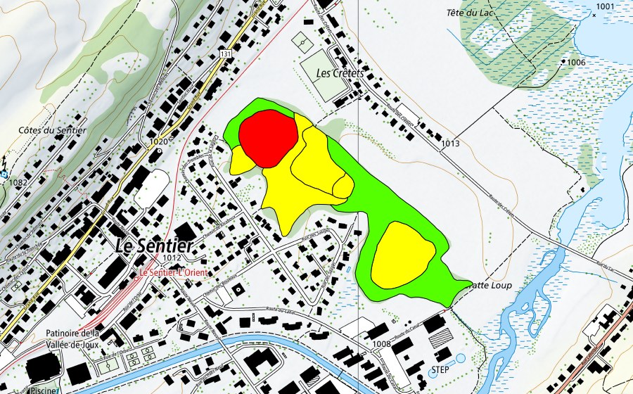 Carte nationale swisstopo avec le périmètre protégé de Les Sagnes du Sentier (Haut-marais)