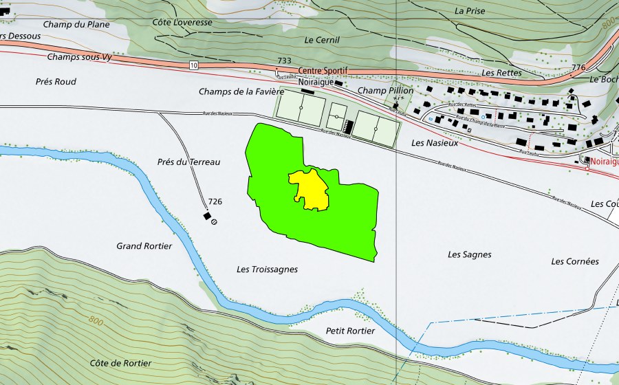 swisstopo national map showing the protected perimeter of Les Sagnes-Rouges (Raised bog)