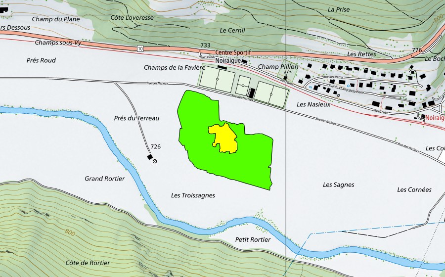 Landeskarte swisstopo mit dem Schutzperimeter von Les Sagnes-Rouges (Hochmoor)