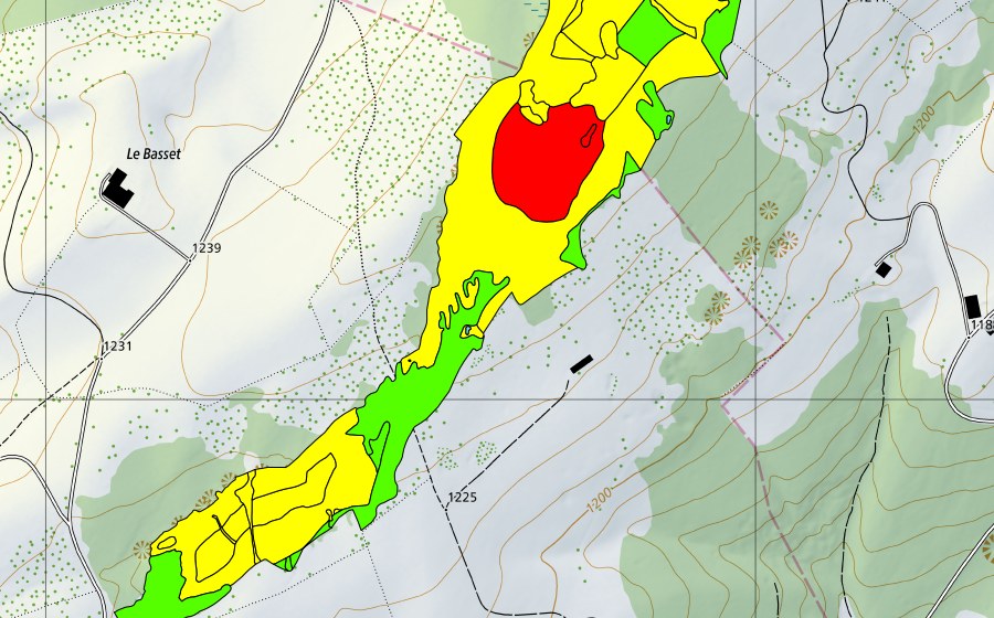 Landeskarte swisstopo mit dem Schutzperimeter von Les Saignolis (Hochmoor)