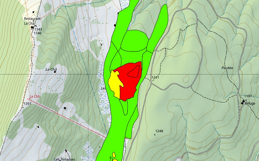 Carte nationale swisstopo avec le périmètre protégé de Les Tenasses (Haut-marais)