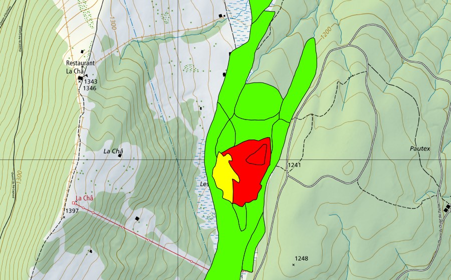 Carte nationale swisstopo avec le périmètre protégé de Les Tenasses (Haut-marais)